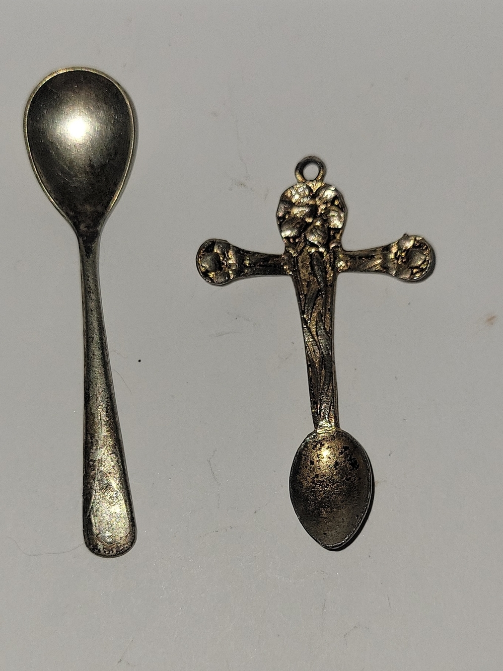 Antique Style Miniature Spoon and Decorative Spoon Pendant - Silver Tone